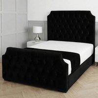 Living Comfort Bedz Westminster Plush Upholstered Bed Slatted Base with 48Inch Headboard in Black | Size: Double