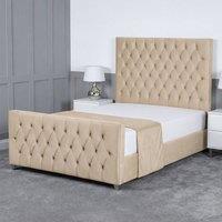 Living Comfort Bedz Vertex Plush Velvet Upholstered Bed Slatted Base with 48Inch Headboard in Beige | Size: Small Double