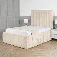Living Comfort Bedz Saint Germain Plush Upholstered Bed Slatted Base - 48Inch Headboard in Cream | Size: Small Double
