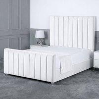 Living Comfort Bedz Empress Plush Velvet Upholstered Bed Slatted Base - 48Inch Headboard in White | Size: Double