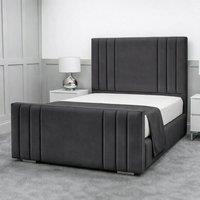 Living Comfort Bedz Canberra Upholstered Gas Lift Storage Bed with 48 Inch Headboard in Charcoal | Size: Super King
