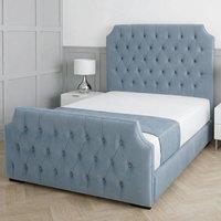 Living Comfort Bedz Westminster Upholstered Gas Lift Storage Bed with 48 Inch Headboard in Light Blue | Size: Small Double