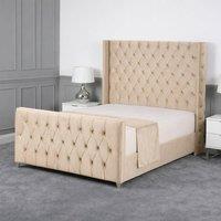 Living Comfort Bedz Seraphina Upholstered Gas Lift Storage Bed with 48 Inch Headboard in Beige | Size: Super King