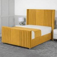 Living Comfort Bedz Emilia Upholstered Gas Lift Storage Bed with 48 Inch Headboard in Mustard | Size: Single