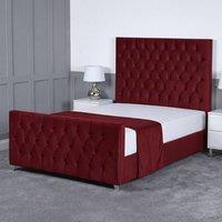 Living Comfort Bedz Vertex Plush Velvet Upholstered Bed Slatted Base with 48Inch Headboard in Maroon | Size: Small Double