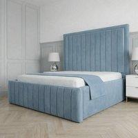 Living Comfort Bedz Sovereign Plush Velvet Upholstered Bed Slatted Base - 48Inch Headboard in Light Blue | Size: Double