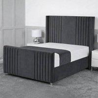 Living Comfort Bedz Emilia Upholstered Gas Lift Storage Bed with 48 Inch Headboard in Charcoal | Size: Single