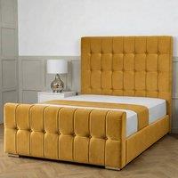 Living Comfort Bedz Belmont Upholstered Gas Lift Storage Bed with 48 Inch Headboard in Mustard | Size: Double