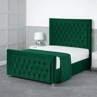 Living Comfort Bedz Ember Upholstered Gas Lift Storage Bed with 48 Inch Headboard in Green | Size: Super King