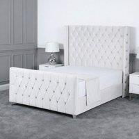 Living Comfort Bedz Seraphina Plush Velvet Upholstered Bed Slatted Base - 48Inch Headboard in White | Size: Small Double
