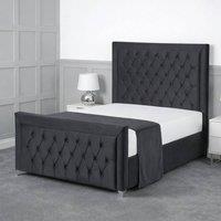 Living Comfort Bedz Ember Plush Velvet Upholstered Bed Slatted Base with 48Inch Headboard in Charcoal | Size: Double