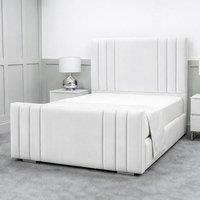 Living Comfort Bedz Canberra Plush Velvet Upholstered Bed Slatted Base - 48Inch Headboard in White | Size: Single