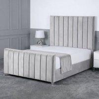 Living Comfort Bedz Empress Plush Velvet Upholstered Bed Slatted Base - 48Inch Headboard in Silver | Size: Double