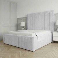 Living Comfort Bedz Sovereign Plush Velvet Upholstered Bed Slatted Base - 48Inch Headboard in White | Size: Double