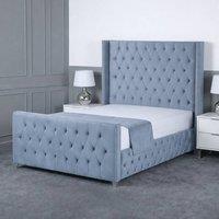 Living Comfort Bedz Executive Luxe Upholstered Gas Lift Storage Bed with 48 Inch Headboard in Light Blue | Size: Small Double