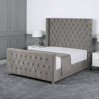 Living Comfort Bedz Seraphina Upholstered Gas Lift Storage Bed with 48 Inch Headboard in Light Grey | Size: Super King