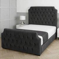 Living Comfort Bedz Westminster Upholstered Gas Lift Storage Bed with 48 Inch Headboard in Charcoal | Size: Small Double