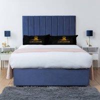 UK Bed Furniture Ashford Divan Bed Base with 26 Inch Headboard - No Storage in Blue | Size: Super King