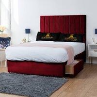 UK Bed Furniture Ashford Divan Bed with 2 Drawers Same Side & 26 Inch headboard in Maroon | Size: Single