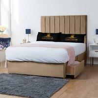 UK Bed Furniture Ashford Divan Bed with 2 Drawers Same Side & 26 Inch headboard in Beige | Size: Single