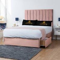 UK Bed Furniture Ashford Divan Bed with 2 Drawers Same Side & 26 Inch headboard in Pink | Size: Single