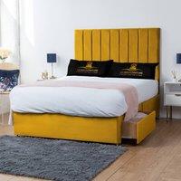 UK Bed Furniture Ashford Divan Bed with 2 Drawers Same Side & 26 Inch headboard in Mustard | Size: Super King