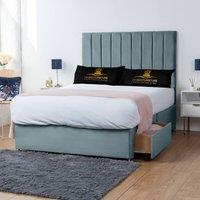 UK Bed Furniture Ashford Divan Bed with 2 Drawers Same Side & 26 Inch headboard in Light Blue | Size: Super King