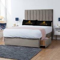 UK Bed Furniture Ashford Divan Bed with 2 Drawers Same Side & 26 Inch headboard in Light Beige | Size: Super King
