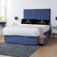 UK Bed Furniture Ashford Divan Bed with 2 Drawers Same Side & 26 Inch headboard in Blue | Size: Double