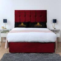 UK Bed Furniture Florence Divan Bed Base with 26 Inch Headboard - No Storage in Maroon | Size: Super King