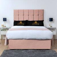 UK Bed Furniture Florence Divan Bed Base with 26 Inch Headboard - No Storage in Pink | Size: Small Double
