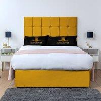 UK Bed Furniture Florence Divan Bed Base with 26 Inch Headboard - No Storage in Mustard | Size: Double