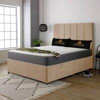 UK Bed Furniture Savannah Divan Bed Base with 26 Inch Headboard - No Storage in Beige | Size: Single