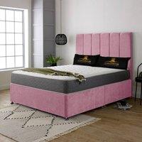 UK Bed Furniture Savannah Divan Bed Base with 26 Inch Headboard - No Storage in Pink | Size: Small Double