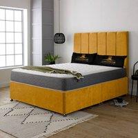 UK Bed Furniture Savannah Divan Bed Base with 26 Inch Headboard - No Storage in Mustard | Size: Small Double