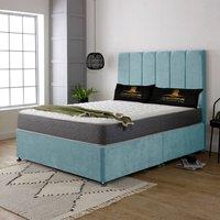 UK Bed Furniture Savannah Divan Bed Base with 26 Inch Headboard - No Storage in Light Blue | Size: Small Double