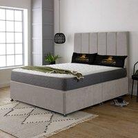 UK Bed Furniture Savannah Divan Bed Base with 26 Inch Headboard - No Storage in Light Beige | Size: Super King