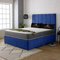 UK Bed Furniture Savannah Divan Bed Base with 26 Inch Headboard - No Storage in Blue | Size: Single