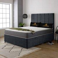 UK Bed Furniture Savannah Divan Bed Base with 26 Inch Headboard - No Storage in Charcoal | Size: Super King