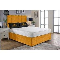 UK Bed Furniture Senator Divan Bed Base with 26 Inch Headboard - No Storage in Mustard | Size: Single