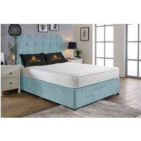 UK Bed Furniture Senator Divan Bed Base with 26 Inch Headboard - No Storage in Light Blue | Size: Single