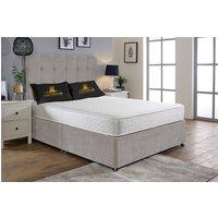 UK Bed Furniture Senator Divan Bed Base with 26 Inch Headboard - No Storage in Light Beige | Size: Single