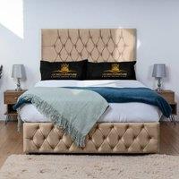 UK Bed Furniture Monaco Divan Bed Base with 26 Inch Headboard - No Storage in Beige | Size: Single