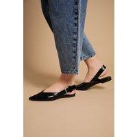Oasis Women's Sandy Faux Patent Leather Pointed Slingback Buckle Flat Shoes in True Black | Size: 5