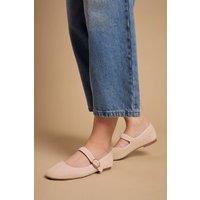 Oasis Women's Buffie Faux Suede Square Toe Mary Jane Padded Ballet Pumps in Beige | Size: 6