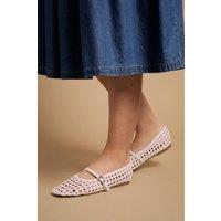 Oasis Women's Alex Faux Leather Woven Mary-Jane Ballet Pumps in White | Size: 4