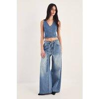 NastyGal Women's Ring Trim Denim Straight Leg Jeans in Vintage Wash | Size: 8