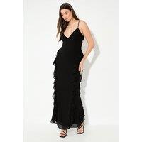 MissPap Women's Ruffle Detail Open Back Maxi Dress in Black | Size: 12