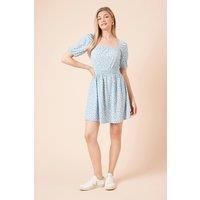 Dorothy Perkins Women's Leopard Puff Sleeve Ruched Bust Jersey Mini Dress in Blue | Size: 16