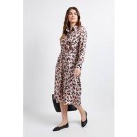 Wallis Women's Leopard Collared Button Through Shirt Dress in Natural | Size: 10